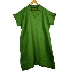 Talbots Women ShortSleeve 100% Linen Midi Shift Dress 1X Lagenlook Coastal Beach